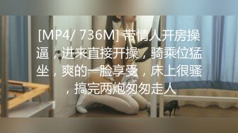 [MP4/ 736M] 带情人开房操逼，进来直接开操，骑乘位猛坐，爽的一脸享受，床上很骚，搞完两炮匆匆走人